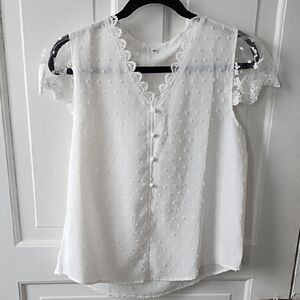 Elegant White Lace Trim Blouse